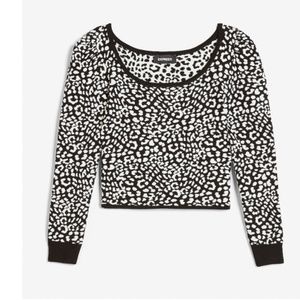 NEW - EXPRESS Puff Sleeve Leopard Print Cropped Sweater Urban FP REVOLVE